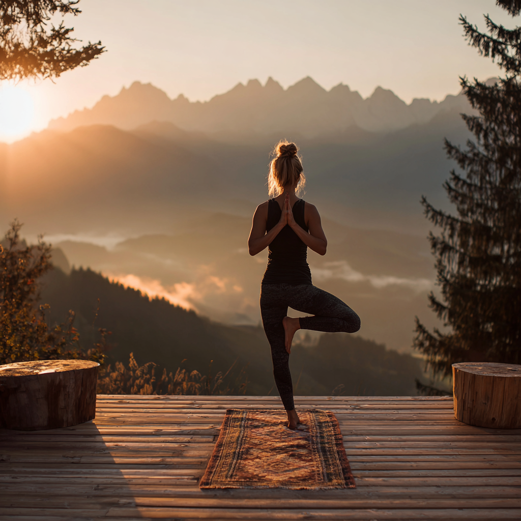 Жінка практикує йогу на заході сонця
